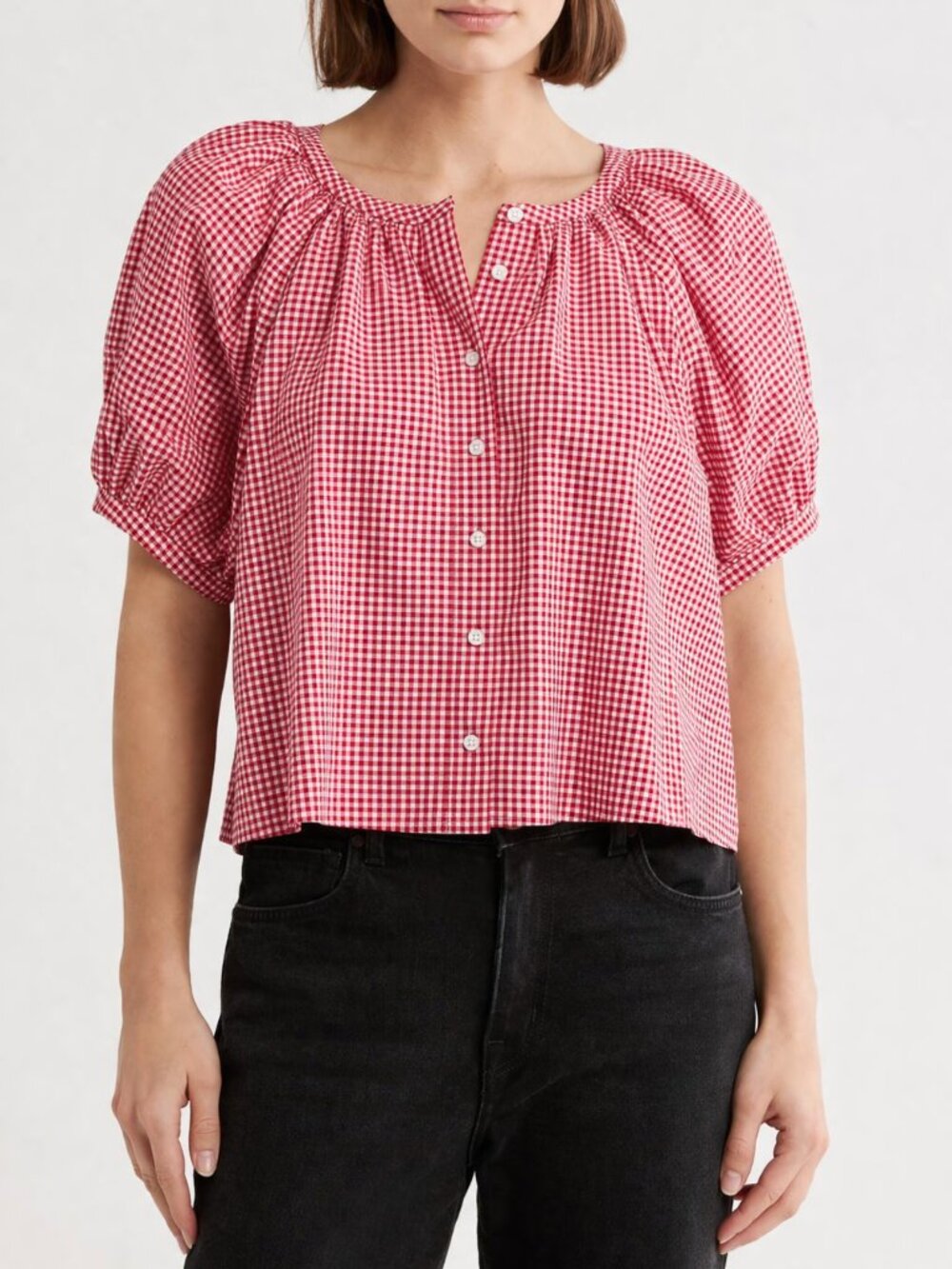Industry Gingham Top Red Gingham June Puff Sleeve Size Small NWT - Picture 6 of 17